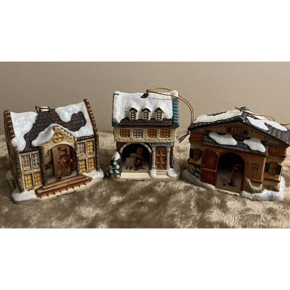 Hummel Bavarian Village 3 Ornaments / Light Covers Goebel 2000 Never Used Mint